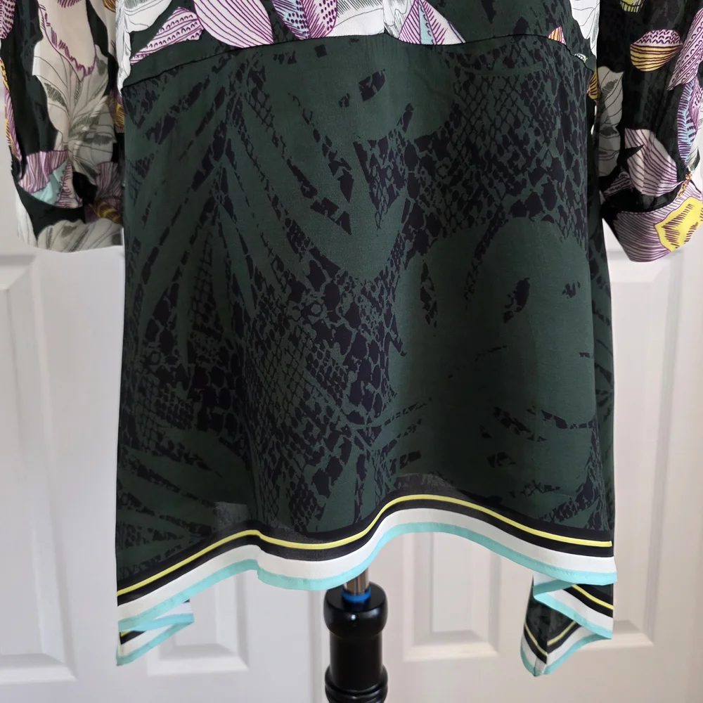 REISS Floral Midi Dress US 12 UK 16 Green Viscose Keyhole Neck Long Sleeve- EUC - Picture 10 of 16